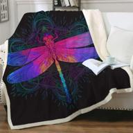 🐉 sleepwish purple dragonfly blanket: sherpa fleece throw for a plush dragonfly gift - ideal for adults & women (50" x 60"), neon blue pink logo