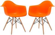 🍊 poly and bark modern mid-century vortex arm side chair set: orange, natural wood legs for kitchen, living, and dining rooms (pack of 2) logo