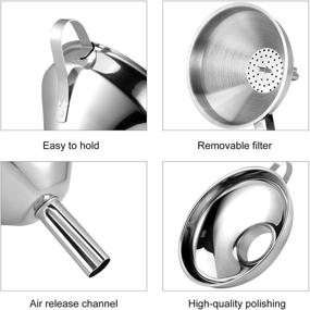 img 2 attached to Versatile 3-Piece Stainless Steel Kitchen Funnels with Strainer - Ideal for Transferring Spices, Liquids, Powders, Beans, and Jam - Dishwasher Safe Set