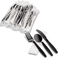 🍴 mt products 50-piece disposable plastic cutlery set: individually wrapped with napkin for heavy-duty use logo