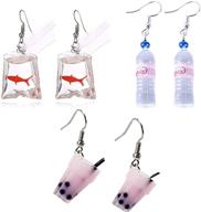 🌸 jinyu 3 pairs funny acrylic water bottle pendant earrings, cute pearl milk tea dangle earrings colorful glass bottle earrings for girls women - unique and eye-catching logo