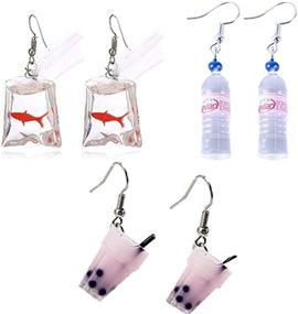 img 4 attached to 🌸 JinYu 3 Pairs Funny Acrylic Water Bottle Pendant Earrings, Cute Pearl Milk Tea Dangle Earrings Colorful Glass Bottle Earrings for Girls Women - Unique and Eye-catching