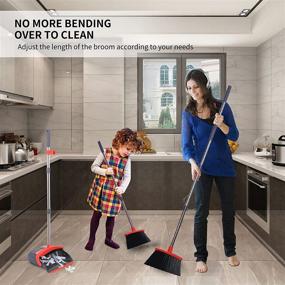 img 2 attached to 🧹 Extra-Large Broom and Dustpan Set, Long Handled Broom and Dust Pan Combo - Heavy Duty Cleaning Tools for Indoor and Outdoor Use, Household Must-have for Floors, Office, Kitchen, and Garden Sweeping