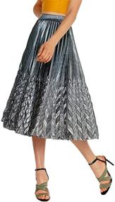 img 2 attached to 🌟 CHARTOU Women's Glitter Metallic Chevron Pattern Gold & Silver Mid-Long Accordion Pleated Skirts for Shimmering Style