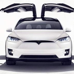 img 3 attached to 🚗 Улучшите свою Tesla Model X с эмблемой логотипа с гладким карбоновым узором на переднем бампере/решетке [черный - 1 штука].