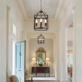 img 2 attached to MELUCEE 4-Light Farmhouse Chandelier: Elegant Bird Cage Lantern Pendant Lights for Hallway, Kitchen Island & Foyer Lighting in Oil Rubbed Bronze Finish