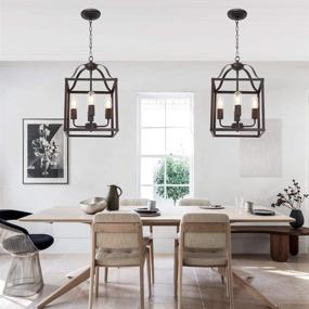 img 3 attached to MELUCEE 4-Light Farmhouse Chandelier: Elegant Bird Cage Lantern Pendant Lights for Hallway, Kitchen Island & Foyer Lighting in Oil Rubbed Bronze Finish