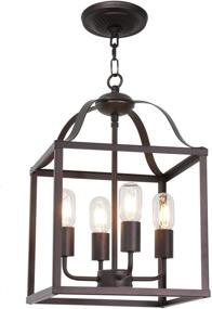 img 4 attached to MELUCEE 4-Light Farmhouse Chandelier: Elegant Bird Cage Lantern Pendant Lights for Hallway, Kitchen Island & Foyer Lighting in Oil Rubbed Bronze Finish