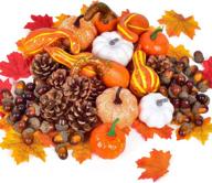 🎃 lvydec 220pcs artificial harvest pumpkins decoration set with assorted maple leaves, mini pumpkins, gourds, pine cones and acorns for halloween, thanksgiving, autumn festive party supplies логотип