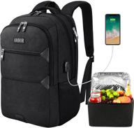 🎒 laptop backpack with insulated cooler lunch box, ambor college school bookbag with usb charging port, tsa friendly travel backpack for men women – lunch backpack, 15.6-inch logo