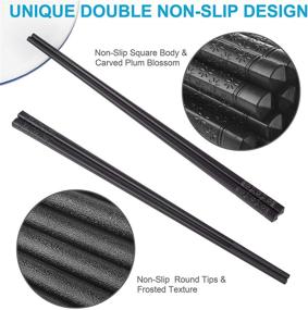 img 2 attached to 🥢 Family Set of 10 Pairs of Fiberglass Chopsticks by ONEHERE - Reusable Chinese, Japanese, Korean Chopsticks, Dishwasher Safe, Non-slip, 10.63 inches, Ideal for Sushi, Noodles, Hotpot & Cooking - Classic Black