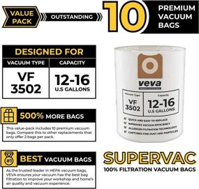 img 1 attached to 🧳 10 Pack VEVA Premium SuperVac Vacuum Bags VF3502 for 12-16 Gallon Ridgid Wet/Dry Vacuums