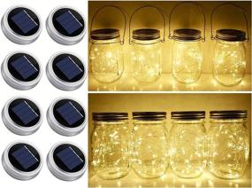 img 4 attached to 🌞 8 Pack 20 LED Solar Mason Jar Lid String Lights - Fairy Star Firefly Jar Lights for Patio Garden Wedding Lantern Table Decoration (Jars Not Included) - No Hangers - Warm White