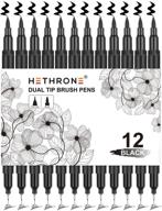 🖊️ hethrone black felt tip pens - 12 set: versatile brush & fine tip black markers for artistic drawing logo