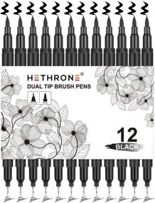 img 4 attached to 🖊️ Hethrone Black Felt Tip Pens - 12 Set: Versatile Brush & Fine Tip Black Markers for Artistic Drawing