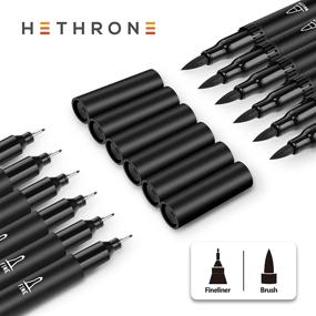 img 2 attached to 🖊️ Hethrone Black Felt Tip Pens - 12 Set: Versatile Brush & Fine Tip Black Markers for Artistic Drawing