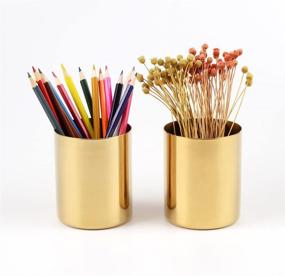 img 2 attached to 🖋️ Gold Stainless Steel Pen Holder Cup: Stylish Organizers for Home and Office, Multi Use Pencil Pot, Flower Mini Vase Decor (Gold)