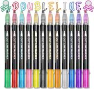 🎨 vibrant double line outline pens: create stunning metallic art with 12 shimmering colors for greeting cards, crafts & more! logo
