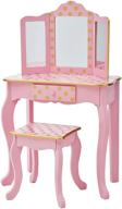 teamson kids fantasy fields gisele polka dot vanity set: pink/gold, tri-fold mirror, chair, and drawer logo