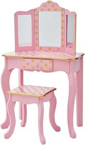 img 4 attached to Teamson Kids Fantasy Fields Gisele Polka Dot Vanity Set: Pink/Gold, Tri-Fold Mirror, Chair, and Drawer