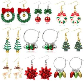 img 4 attached to 🎄 9 Pairs Christmas Dangle Earrings for Women - Christmas Tree, Bow, Jingle, Candy - Xmas Gift for Girls