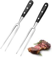 🍴 premium quality 2-piece stainless steel carving fork set for kitchen roast grilling - 12 inch barbecue forks with round and square handles logo