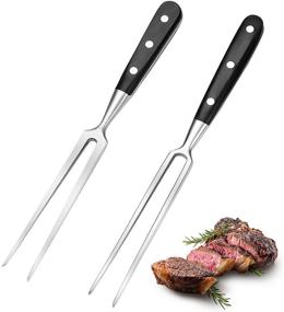 img 4 attached to 🍴 Premium Quality 2-Piece Stainless Steel Carving Fork Set for Kitchen Roast Grilling - 12 Inch Barbecue Forks with Round and Square Handles