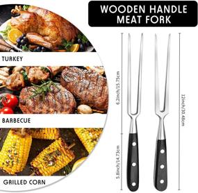 img 3 attached to 🍴 Premium Quality 2-Piece Stainless Steel Carving Fork Set for Kitchen Roast Grilling - 12 Inch Barbecue Forks with Round and Square Handles