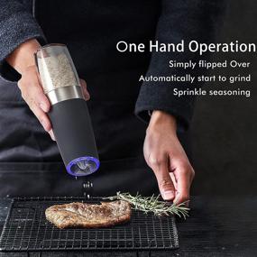 img 3 attached to 🧂 Gravity Electric Salt and Pepper Grinder Mill Set with Blue LED Light - Flip to Grind - One Hand Operation - Adjustable Coarseness - Includes Stand, Spoon, and Brush - Automatic Battery Powered