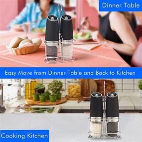 img 1 attached to 🧂 Gravity Electric Salt and Pepper Grinder Mill Set with Blue LED Light - Flip to Grind - One Hand Operation - Adjustable Coarseness - Includes Stand, Spoon, and Brush - Automatic Battery Powered