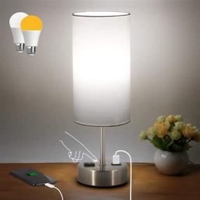 img 2 attached to USB Table Lamp with Dimmable Touch Control, 2 Color Temperature Bulbs, USB Port & AC Outlet. Ideal Nightstand Lamp for Bedrooms