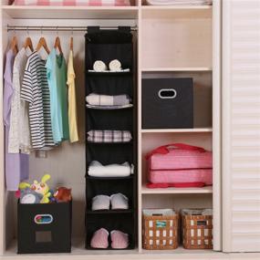 img 2 attached to 👚 Magicfly 6-Shelf Hanging Closet Organizer, Collapsible Storage Box for Clothes, Accessories, Sweaters, and Handbags – Easy Mount, Black