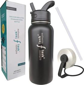 img 4 attached to 🍶 Authentic Flask 32oz Double Vacuum Insulated Water Bottle: Reusable Hydro Thermo, Black with Stainless Steel and Straw Lids