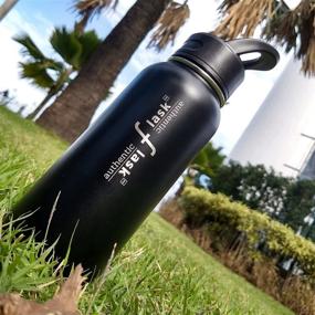 img 2 attached to 🍶 Authentic Flask 32oz Double Vacuum Insulated Water Bottle: Reusable Hydro Thermo, Black with Stainless Steel and Straw Lids