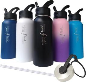 img 3 attached to 🍶 Authentic Flask 32oz Double Vacuum Insulated Water Bottle: Reusable Hydro Thermo, Black with Stainless Steel and Straw Lids