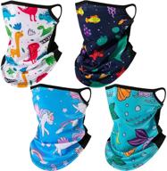 kids neck gaiter with ear loops: uv dust wind protection balaclavas with mesh hole face cover bandana for girls boys - set of 4 logo