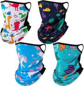 img 4 attached to Kids Neck Gaiter with Ear Loops: UV Dust Wind Protection Balaclavas with Mesh Hole Face Cover Bandana for Girls Boys - Set of 4