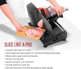 img 3 attached to 🔪 Chefman Die-Cast Electric Meat and Deli Slicer for Home - Powerful Machine with Adjustable Slice Thickness, Stainless Steel Blades, Safe Non-Slip Feet to Cut Ham, Cheese, Bread, Fruit, and Veggies