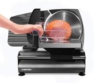 🔪 chefman die-cast electric meat and deli slicer for home - powerful machine with adjustable slice thickness, stainless steel blades, safe non-slip feet to cut ham, cheese, bread, fruit, and veggies logo