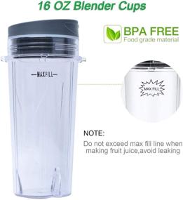 img 3 attached to 16oz Blender Cup Set for Ninja Replacement Parts - Single Serve Cup with Lid and Seal Lid - Compatible with Nutri Ninja Series BL770 BL780 BL660 BL740 BL810 Blenders