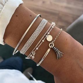 img 3 attached to Silver Glossy Tassel Bracelet Set - Chain Disc Four-Piece Bracelet for Girls and Ladies - Perfect Holiday Jewelry Gifts for Stacking or Wearing Solo