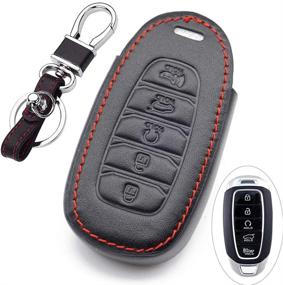 img 4 attached to Genuine Leather Smart Remote Key Fob Case for Hyundai Kona Veloster i30 Ix35 Solaris Azera Grandeur Ig - Royalfox(TM)