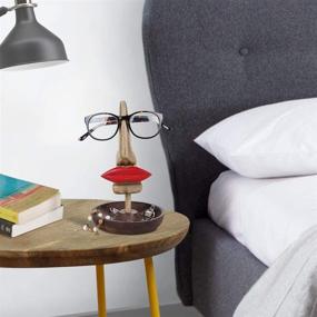 img 1 attached to 👄 Hand Carved Wooden Eyeglass Spectacle Holder Stand for Home Office Desk Decor Gift - STORE INDYA (Big Lips)