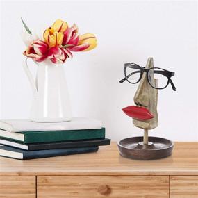 img 2 attached to 👄 Hand Carved Wooden Eyeglass Spectacle Holder Stand for Home Office Desk Decor Gift - STORE INDYA (Big Lips)