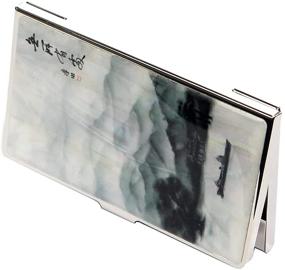 img 1 attached to Mother Of Pearl Business Card Case Credit Id Name Holder Travel Wallet Art Painting Design Metal Stainless Steel Engraved Slim Purse Pocket Cash Money Wallet (Lonely)