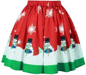 img 1 attached to 🎅 Playful & Festive: MS Mouse Womens Santa Christmas Printed Elastic Band Cute Flared Party Skirt