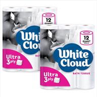 🧻 бумага туалетная white cloud ultra soft & thick 3-ply - 24 гигантских рулона, 231 листов в рулоне, 12 рулонов (2 упаковки) логотип