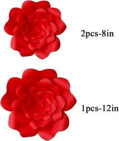 img 1 attached to 🌹 YLY's Love 3D Paper Flower Decorations - Giant Paper Flowers for Wedding Backdrop, Bridal Shower, Baby Shower, Nursery Wall, Home Decor - Handcrafted Paper Flowers (Red, Set of 3 - 2x8in, 1x12in)