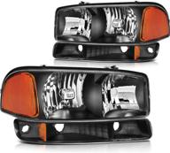 🚗 eccpp black headlight assembly with bumper light for gmc sierra 1500 2500 3500, 1500 hd 2500 hd, 1500 hd/2500 hd/3500 classic, gmc yukon, yukon xl 1500 2500 - fits 1999-2007 logo