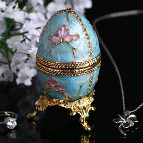 img 3 attached to 💎 YU FENG Faberge Style Egg-shaped Trinket Box with Hinged Lid – Jewelry Ring Holder Collectible Figurine Box with Crystals